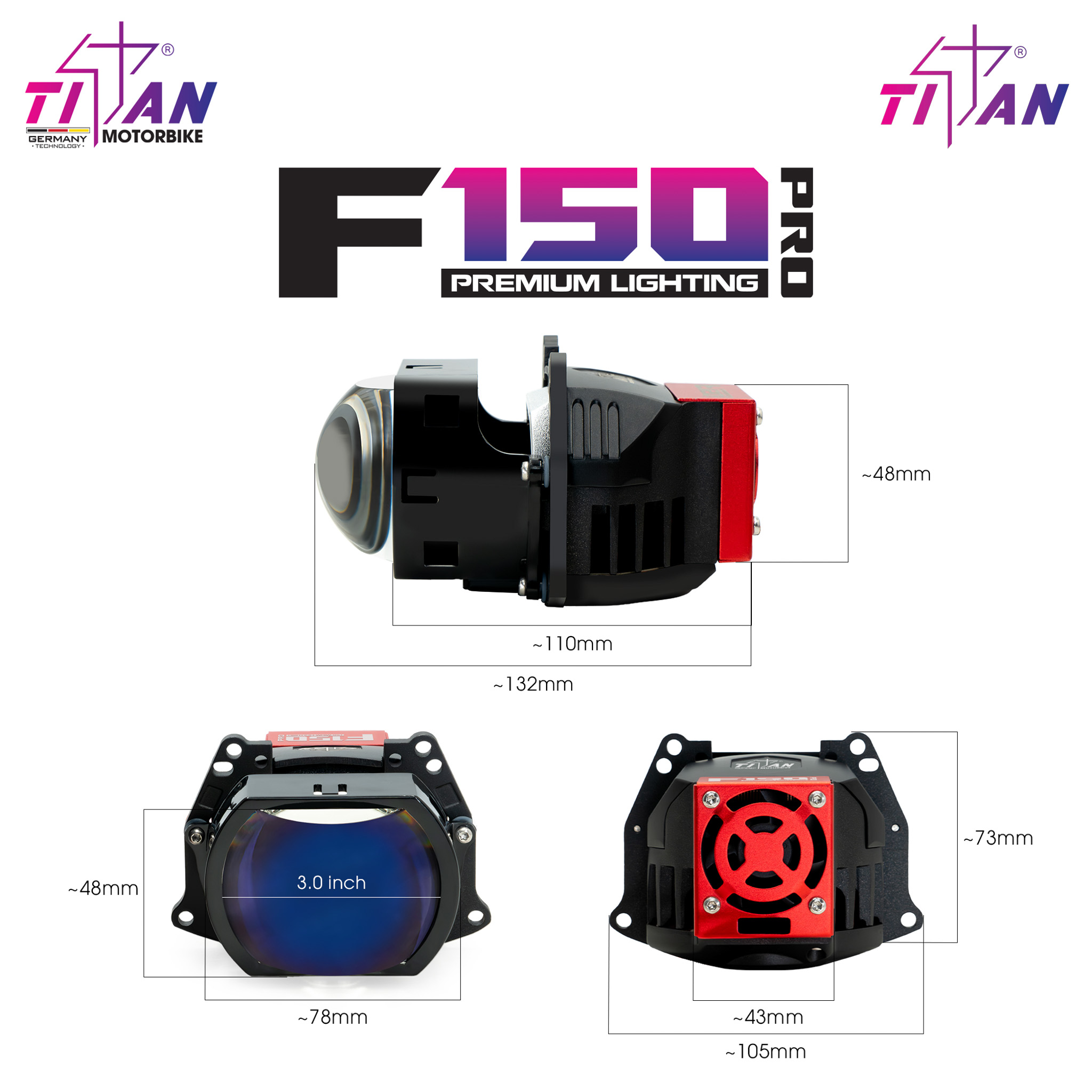 BI LED TITAN MOTO F150 PRO SQUARE